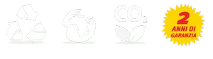 Riciclo, ecologia, riduzione CO₂, 2 anni di garanzia